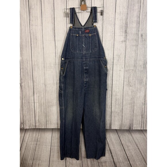 Dickies Men's W40 x L30 Blue Workwear Wide Leg Carpenter Utility Bib Overall - Picture 1 of 8